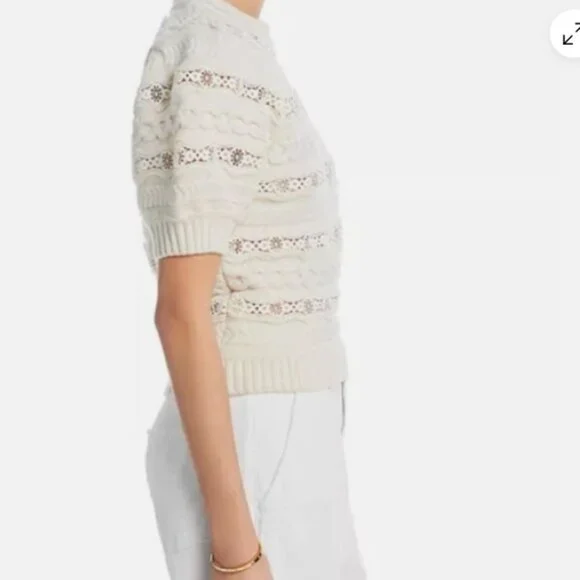 Sea New York Dentelle wool and lace puff sleeve pullover sweater Size Large